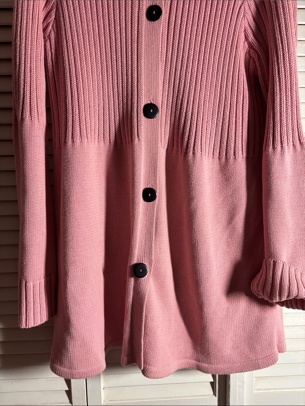 Pink Ribbed Button-Up Sweater Coat - Picture 3 of 8
